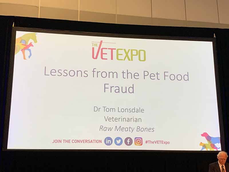 Dr Tom Lonsdale talking about Pet Food Fraud at the Vet Expo.