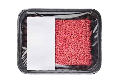 Plastic tray with raw mince